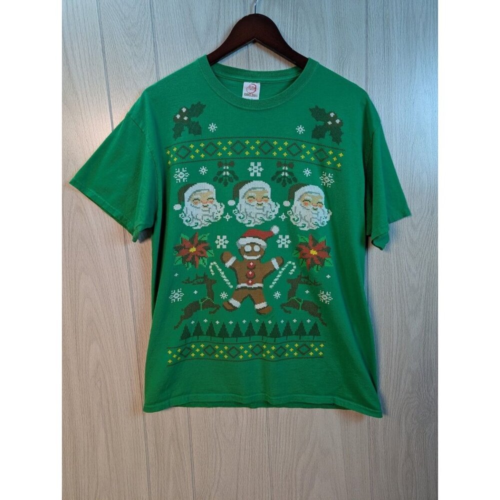 Dec.25th Christmas Men's Sz Large Gingerbread Man Santa Candy Cane Cross Stitch